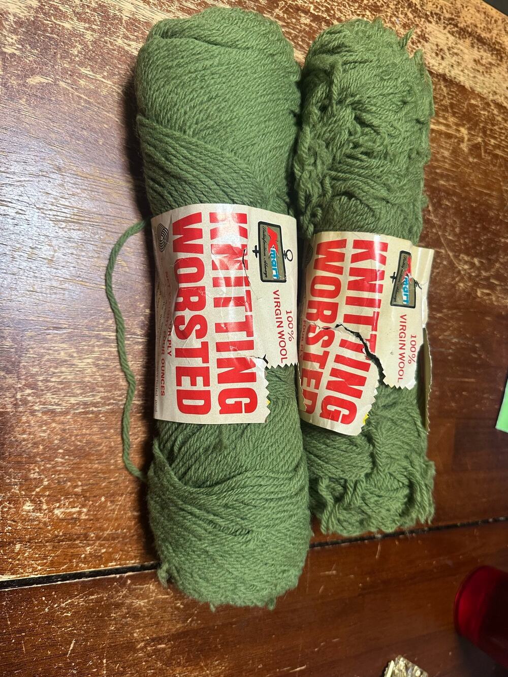 Knitting Worsted 100% Virgin Wool Color 537 Avocado Two Rolls Wool Yarn